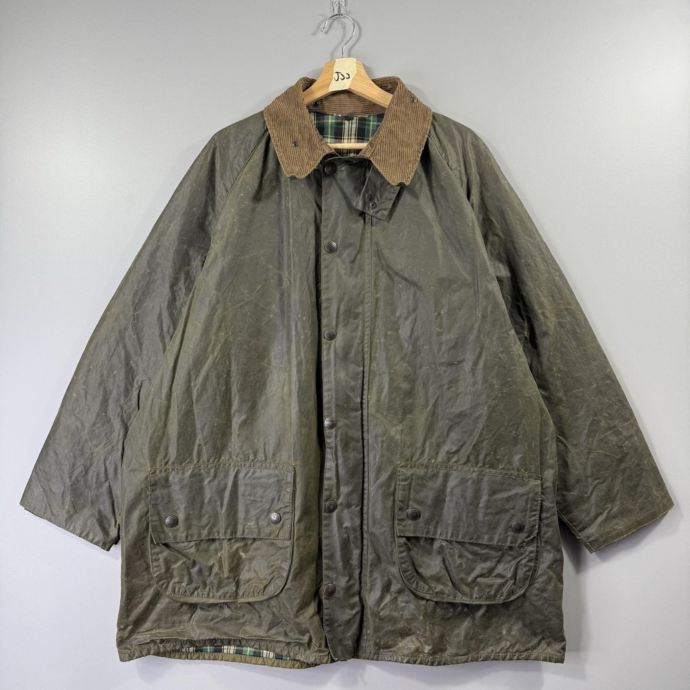 Vintage Barbour Gamefair Coat Mens 44 Green Waxed Cotton Made In England Outdoor
